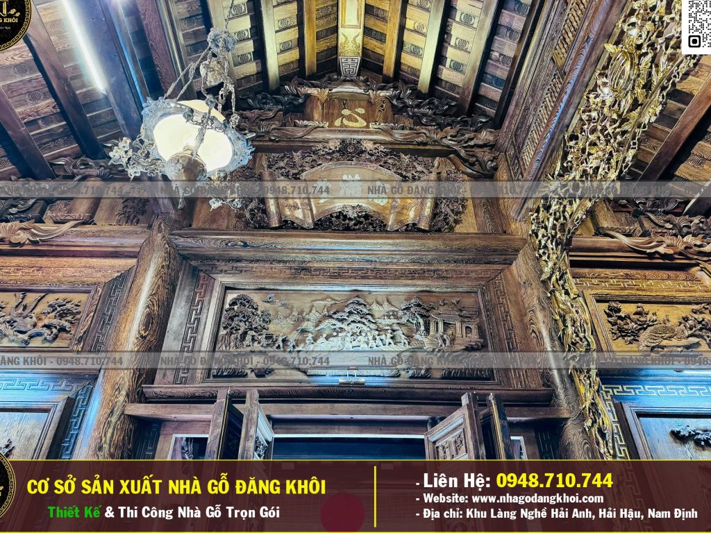 Nội Thất Nhà Gỗ 3 Gian 4 Mái Đao Gỗ Mun Đuôi Công Tại Bình Dương !