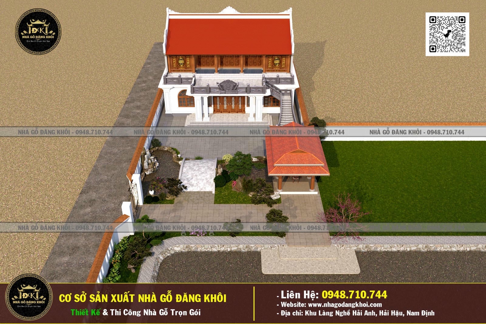 Mẫu Nhà gỗ 5 gian 2 Căm xe Lào tại Trực Ninh - Nam Định