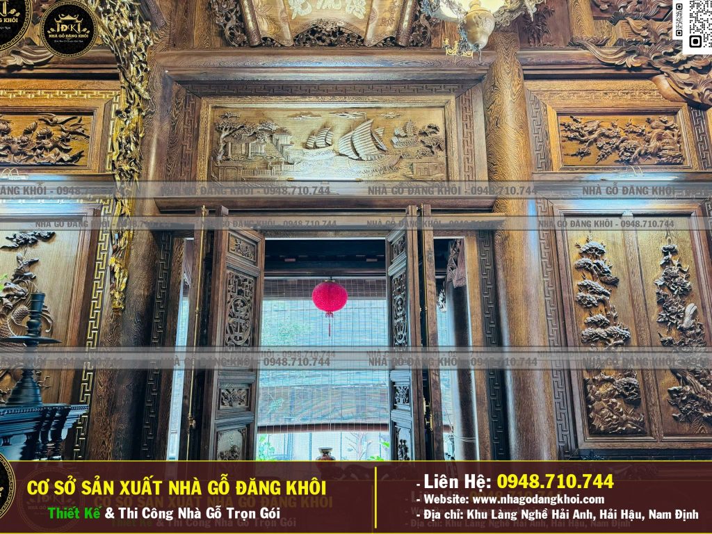 Nội Thất Nhà Gỗ 3 Gian 4 Mái Đao Gỗ Mun Đuôi Công Tại Bình Dương !