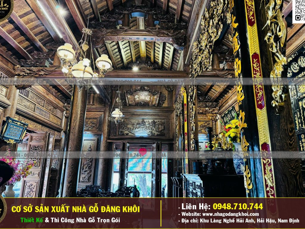Nội Thất Nhà Gỗ 3 Gian 4 Mái Đao Gỗ Mun Đuôi Công Tại Bình Dương !
