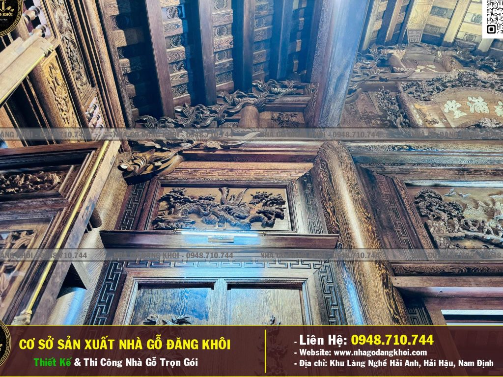 Nội Thất Nhà Gỗ 3 Gian 4 Mái Đao Gỗ Mun Đuôi Công Tại Bình Dương !