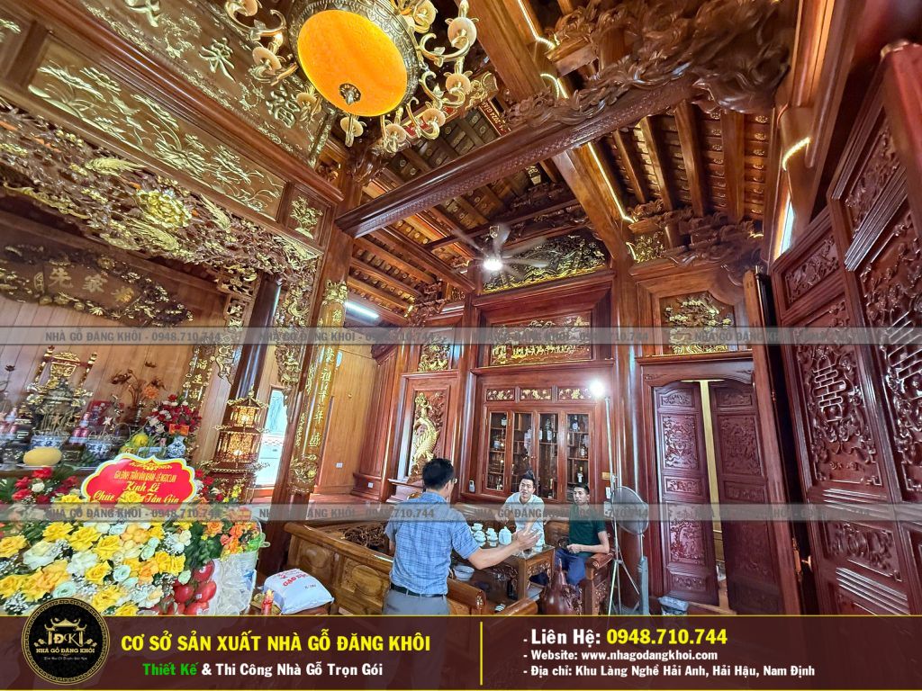 Nội Thất Nhà Gỗ 5 Gian Lim Nam Phi Thi Công Tại Nam Định