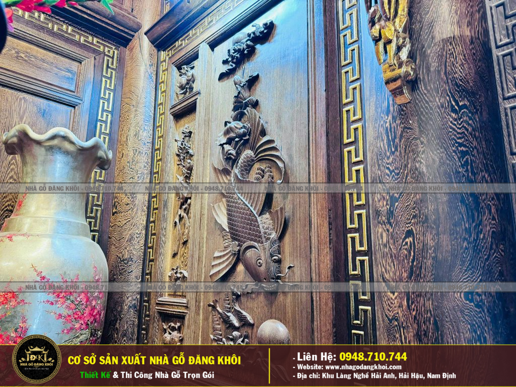 Nội Thất Nhà Gỗ 5 Gian Mái Đao Gỗ  Mun Đuôi Công  Thi Công Tại Bình Dương