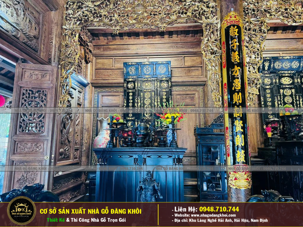 Nội Thất Nhà Gỗ 5 Gian Mái Đao Gỗ  Mun Đuôi Công  Thi Công Tại Bình Dương