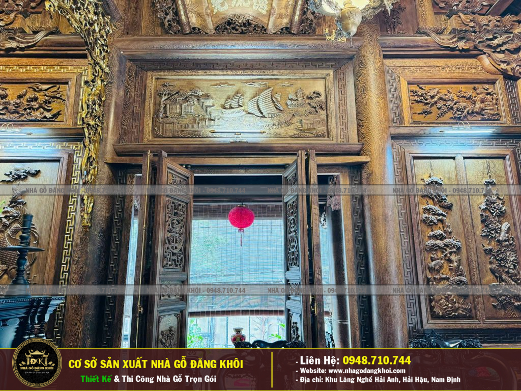 Nội Thất Nhà Gỗ 5 Gian Mái Đao Gỗ  Mun Đuôi Công  Thi Công Tại Bình Dương