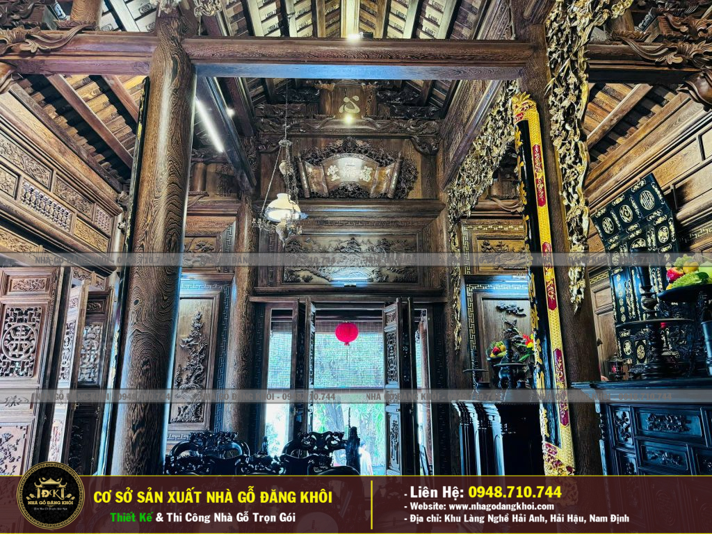 Nội Thất Nhà Gỗ 5 Gian Mái Đao Gỗ  Mun Đuôi Công  Thi Công Tại Bình Dương