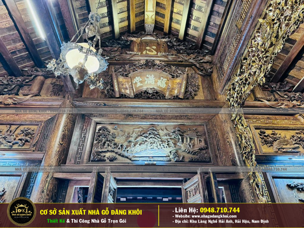 Nội Thất Nhà Gỗ 5 Gian Mái Đao Gỗ  Mun Đuôi Công  Thi Công Tại Bình Dương