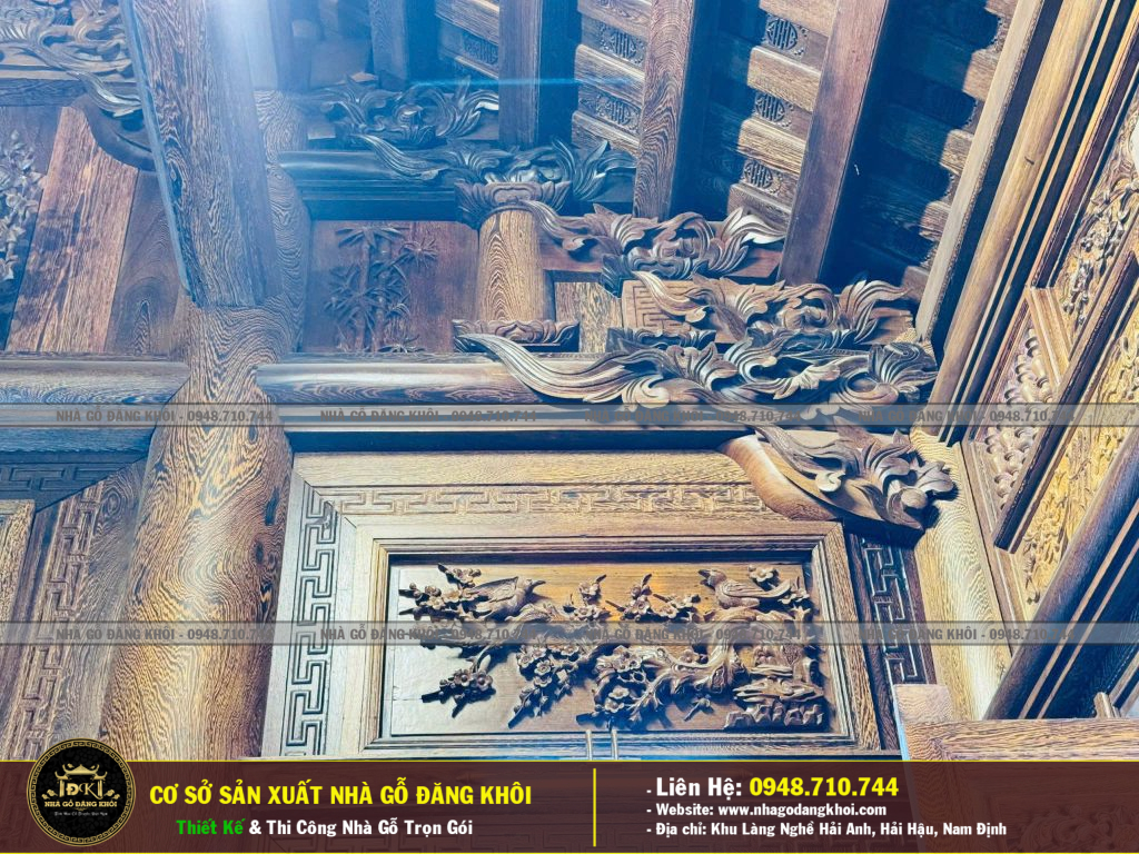 Nội Thất Nhà Gỗ 5 Gian Mái Đao Gỗ  Mun Đuôi Công  Thi Công Tại Bình Dương