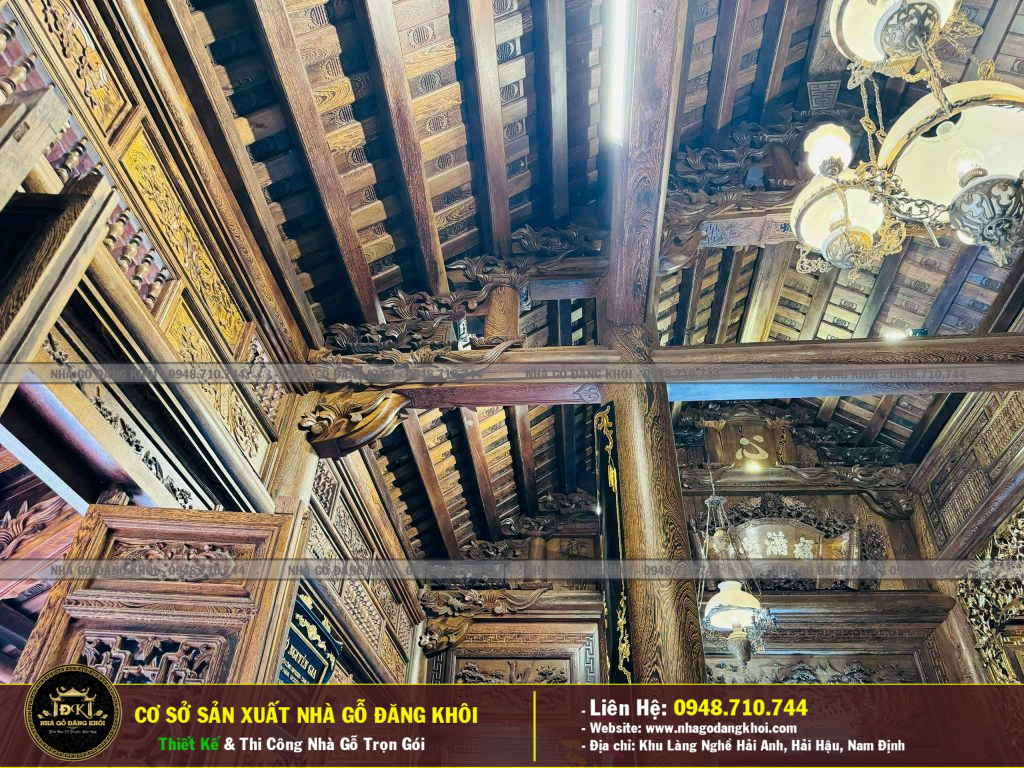 Nội Thất Nhà Gỗ 5 Gian Mái Đao Gỗ  Mun Đuôi Công  Thi Công Tại Bình Dương