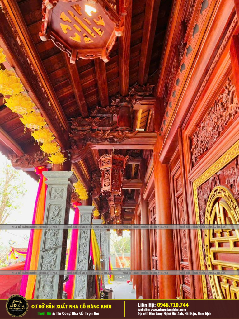 Nhà Chùa Gỗ 3 Gian 4 Mái Đao Gỗ Lim Nam Phi