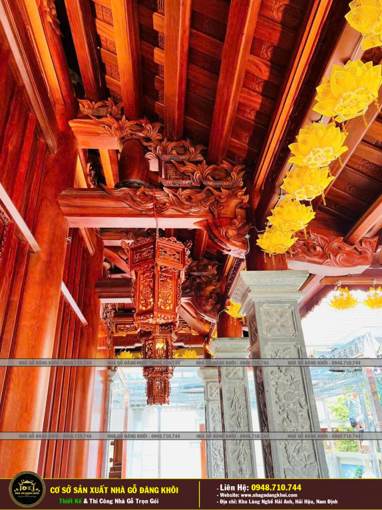Nhà Chùa Gỗ 3 Gian 4 Mái Đao Gỗ Lim Nam Phi