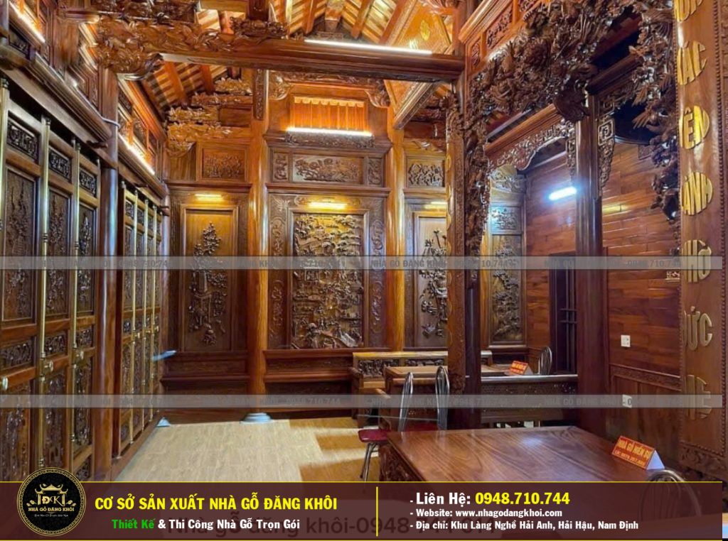 NỘI THẤT NHÀ GỖ 3 GIAN LIM NAM PHI -NHÀ GỖ ĐĂNG KHÔI