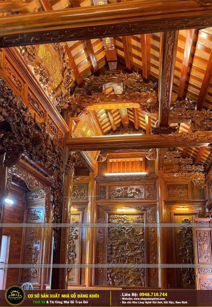 NỘI THẤT NHÀ GỖ 3 GIAN LIM NAM PHI -NHÀ GỖ ĐĂNG KHÔI