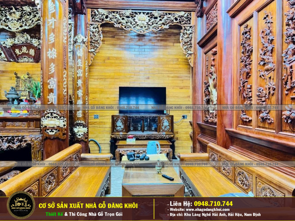 Nội Thất Nhà Gỗ 3 Gian 2 Chái Lim Lào Tại Quảng Ninh -Nhà GỖ Đăng Khôi