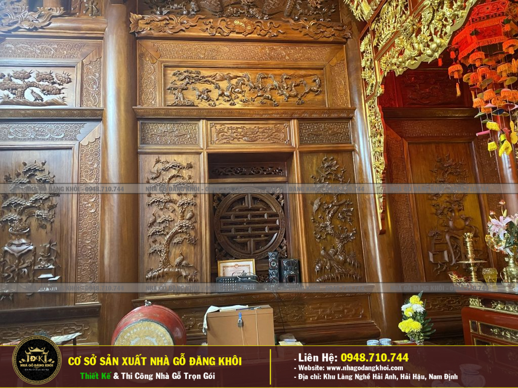 NỘI THÁT NHÀ GỖ 3 GIAN LIM NAM PHI NHÀ THỜ HỌ PHAN -THÁI BÌNH