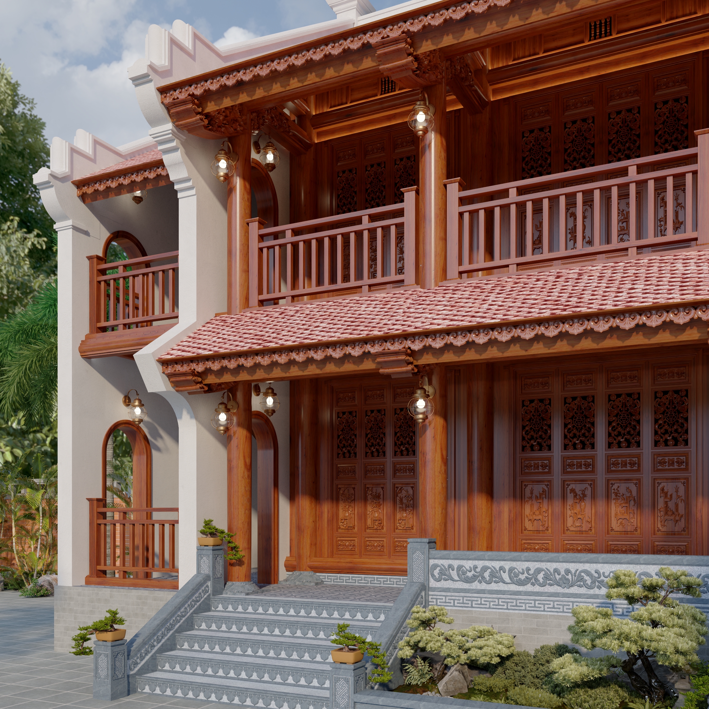 NHÀ GỖ 3 GIAN 2 TẦNG LÀM TẠI THÁI NGUYÊN