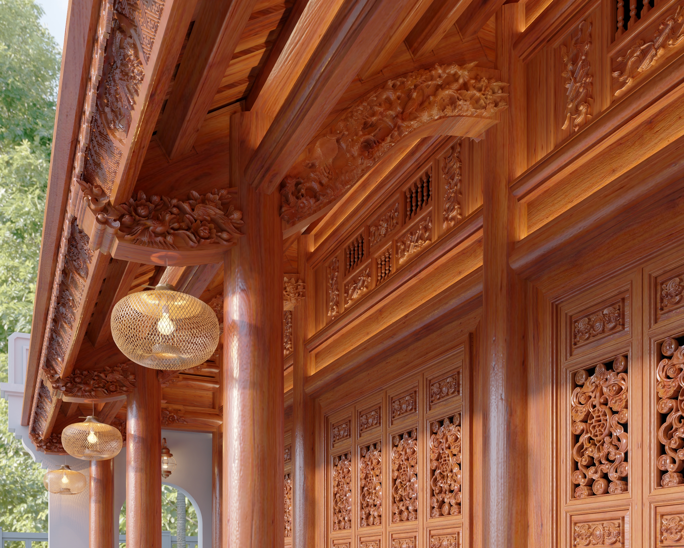 NHÀ GỖ 3 GIAN 2 TẦNG LÀM TẠI THÁI NGUYÊN