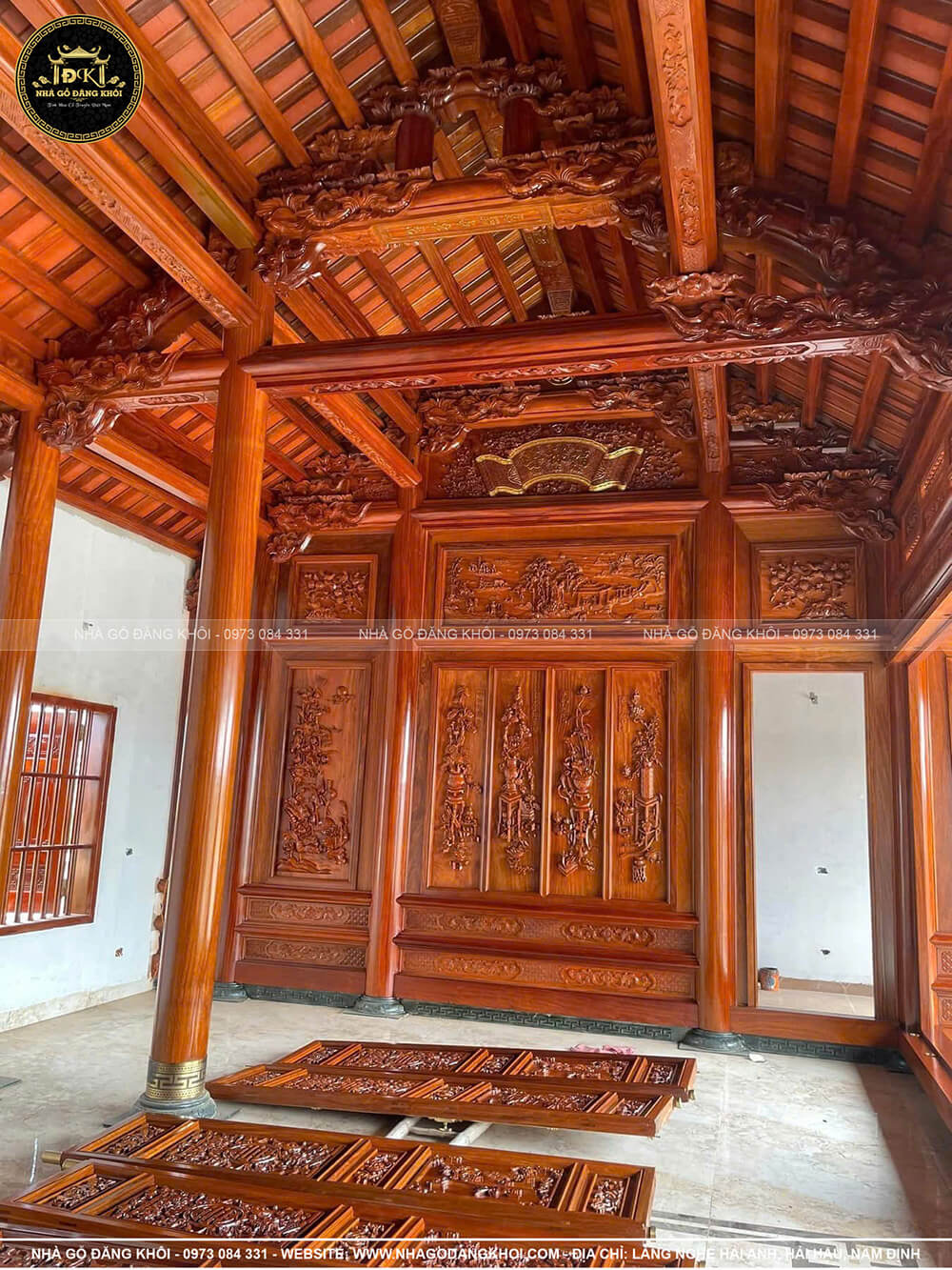 Khuôn viên nhà gỗ 3 gian và lầu lục giác tại Hưng Yên