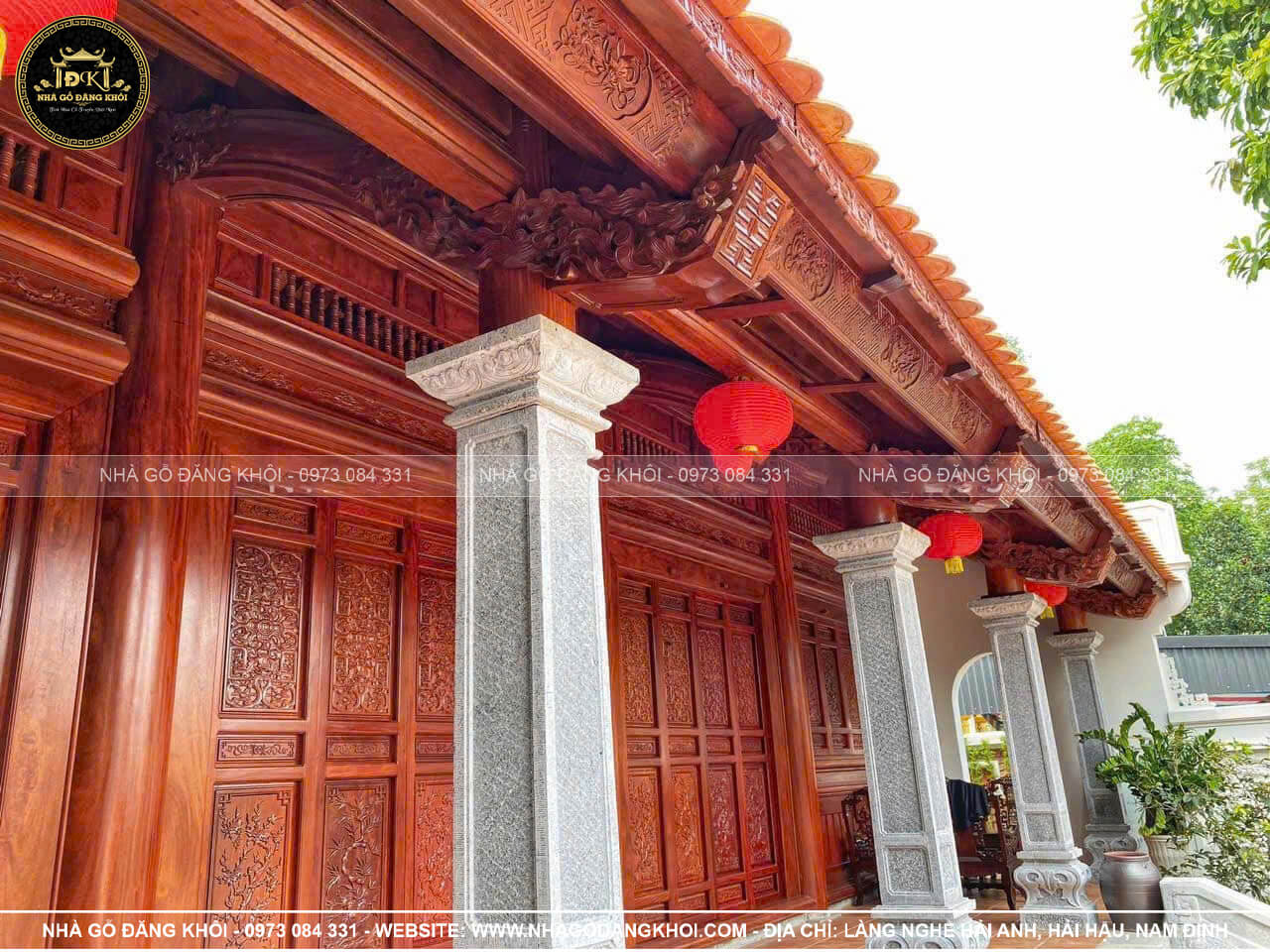 Khuôn viên nhà gỗ 5 gian hiên thông tại Bắc Giang
