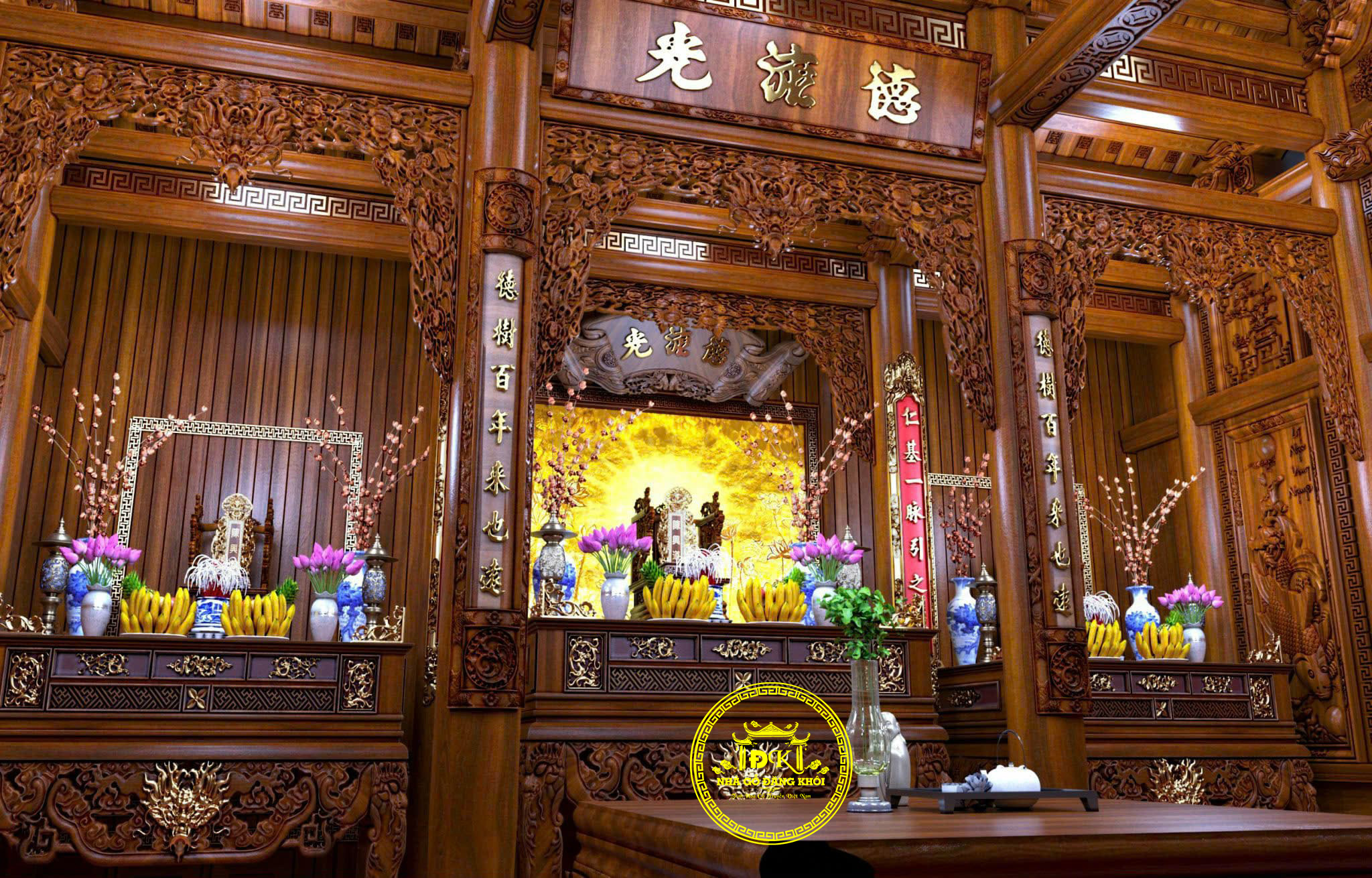 Thiết Kế Nội Thất Nhà Gỗ 3 Gian  Gỗ Lim Nam Phi . Nhà Thờ Họ Tại Hải Phòng