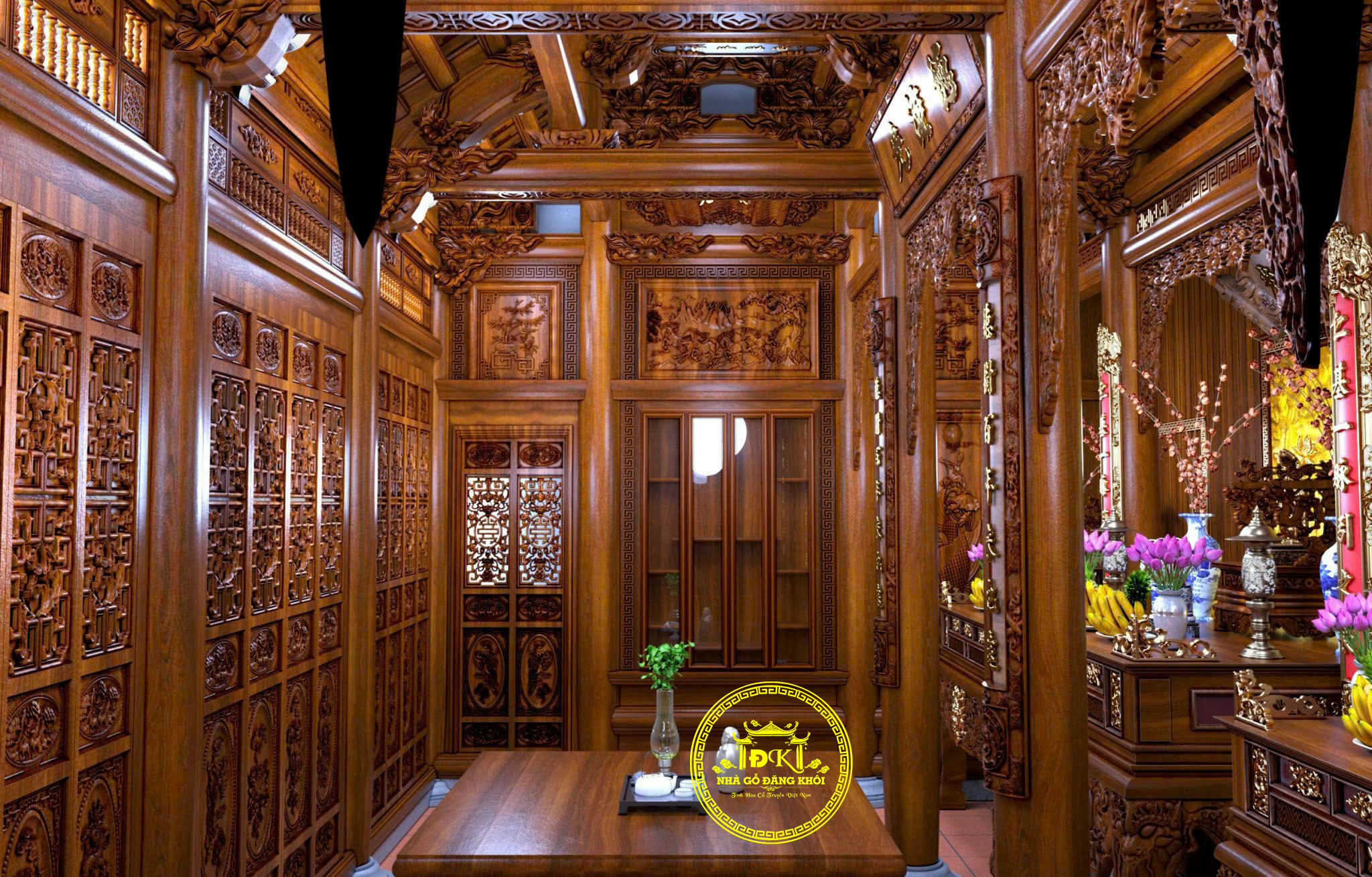 Thiết Kế Nội Thất Nhà Gỗ 3 Gian  Gỗ Lim Nam Phi . Nhà Thờ Họ Tại Hải Phòng