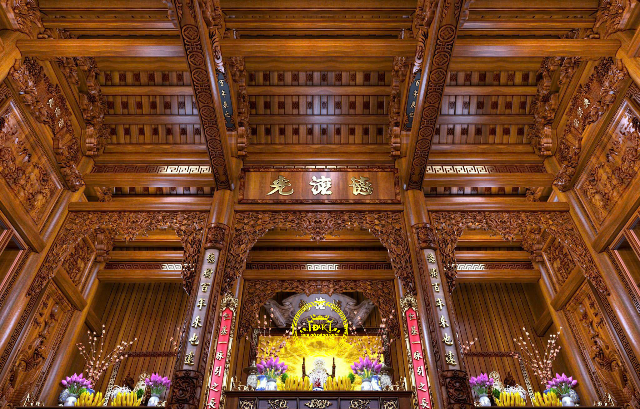 Thiết Kế Nội Thất Nhà Gỗ 3 Gian  Gỗ Lim Nam Phi . Nhà Thờ Họ Tại Hải Phòng