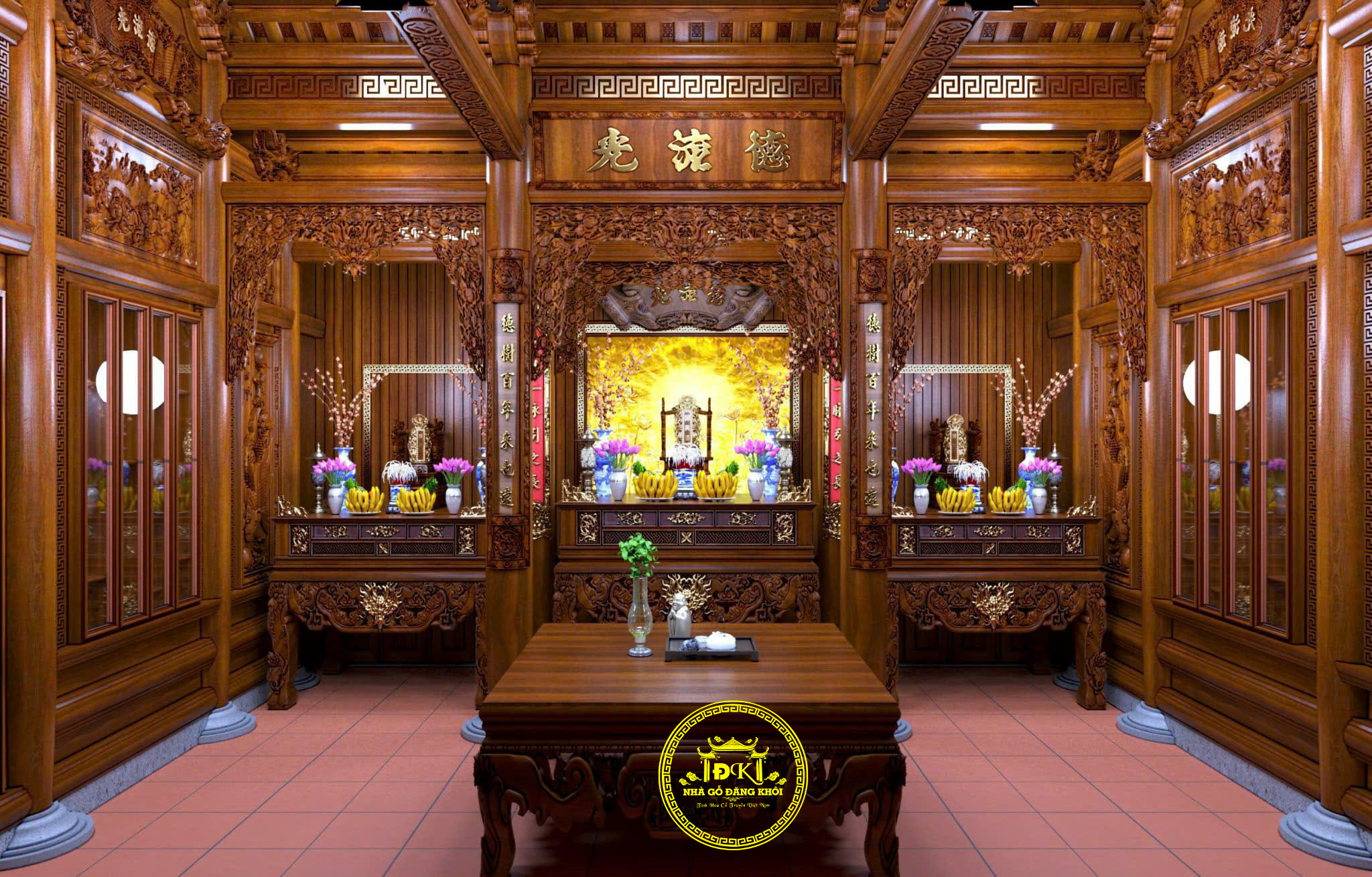 Thiết Kế Nội Thất Nhà Gỗ 3 Gian  Gỗ Lim Nam Phi . Nhà Thờ Họ Tại Hải Phòng