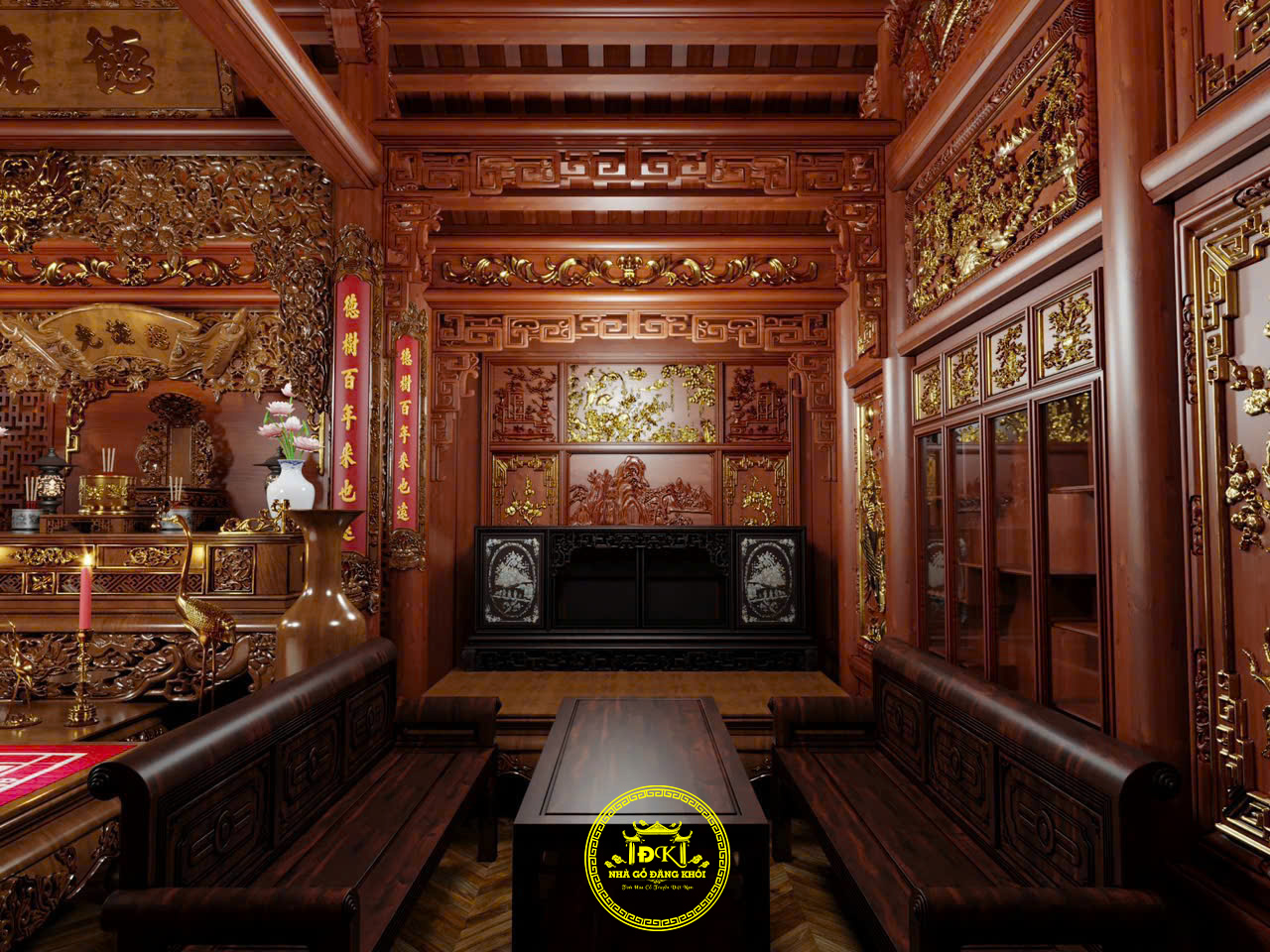 Thiết Kế Nội Thất Nhà Gỗ 3 Gian Gỗ Lim Nam Phi – Nhà Gỗ Đăng Khôi