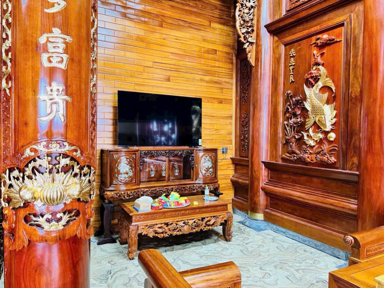 NỘI THẤT NHÀ GỖ 3 GIAN 2 CHÁI LIM LÀO THI CÔNG TẠI QUẢNG NINH -NHÀ GỖ ĐĂNG KHÔI