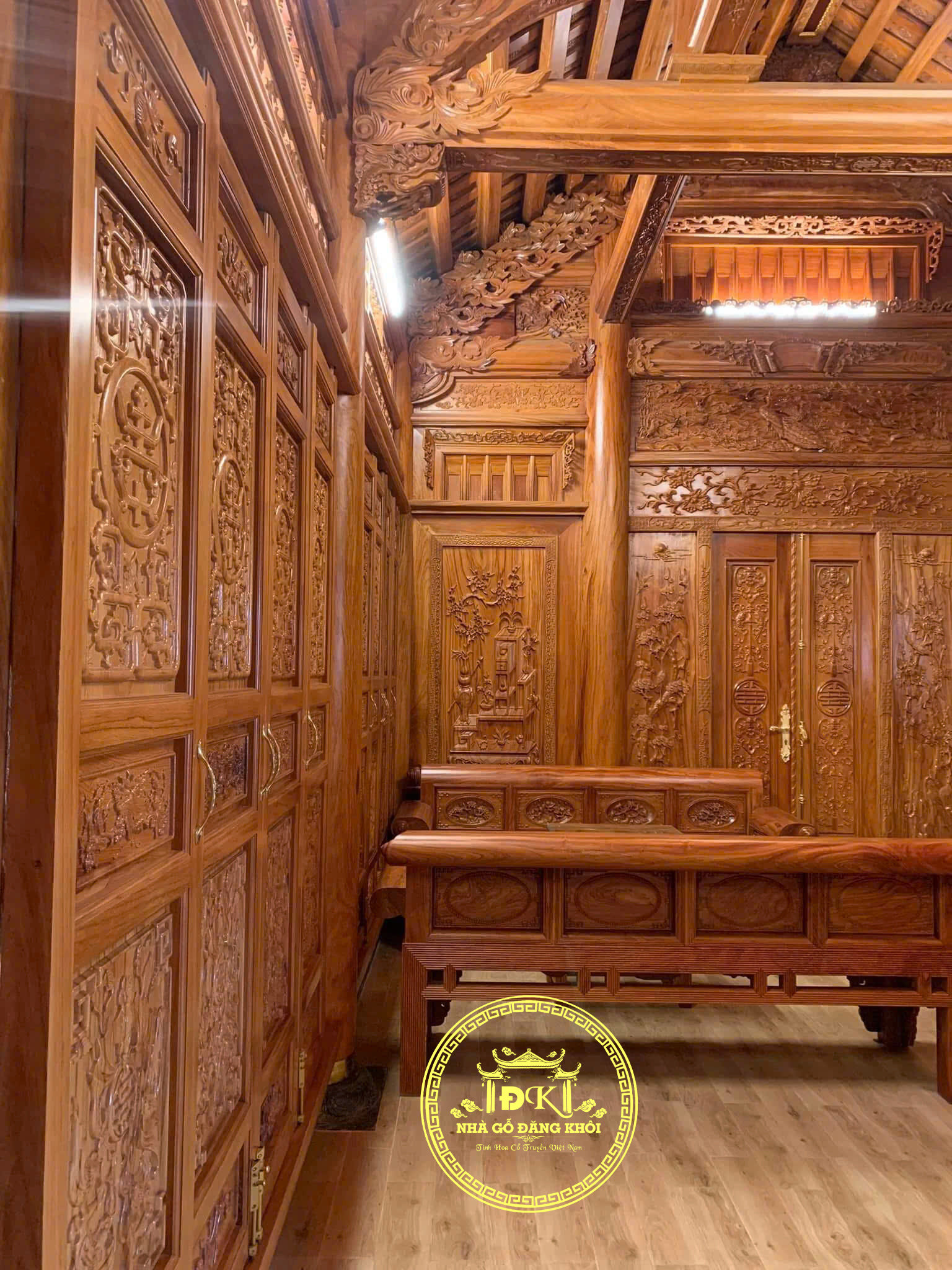 NỘI THẤT NHÀ GỖ 3 GIAN TRÊN TẦNG 2 TẠI HÀ NỘI – NHÀ GỖ ĐĂNG KHÔI